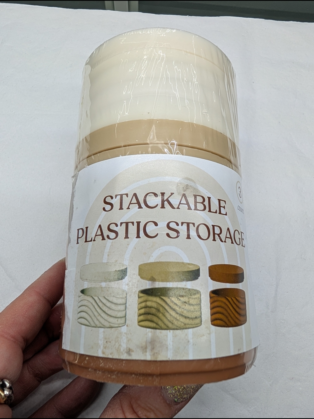 Stackable Plastic Storage Canister Set - Cream & Tan